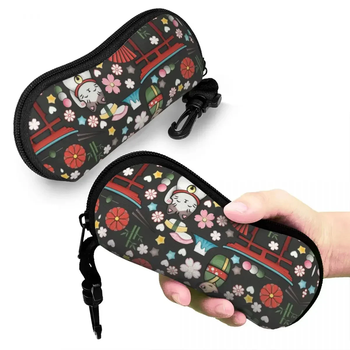 

Custom Kawaii Maneki Neko Lucky Cat Shell Eyeglasses Protector Cases Fashion Sunglass Case Japanese Geisha Art Glasses Pouch