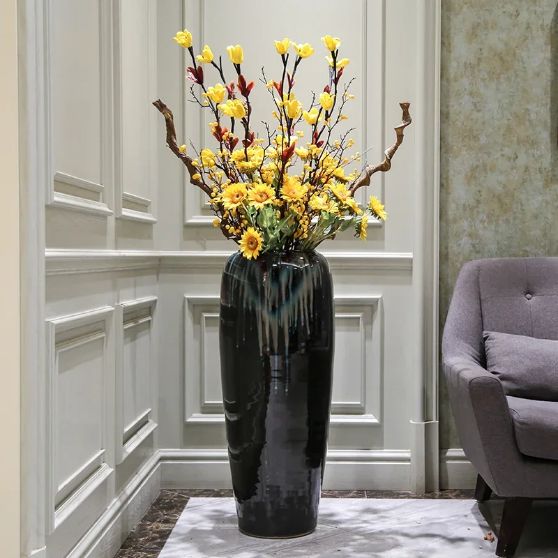 LMM large vase ornament living room floor flower arrangement new Chinese light luxury decoration