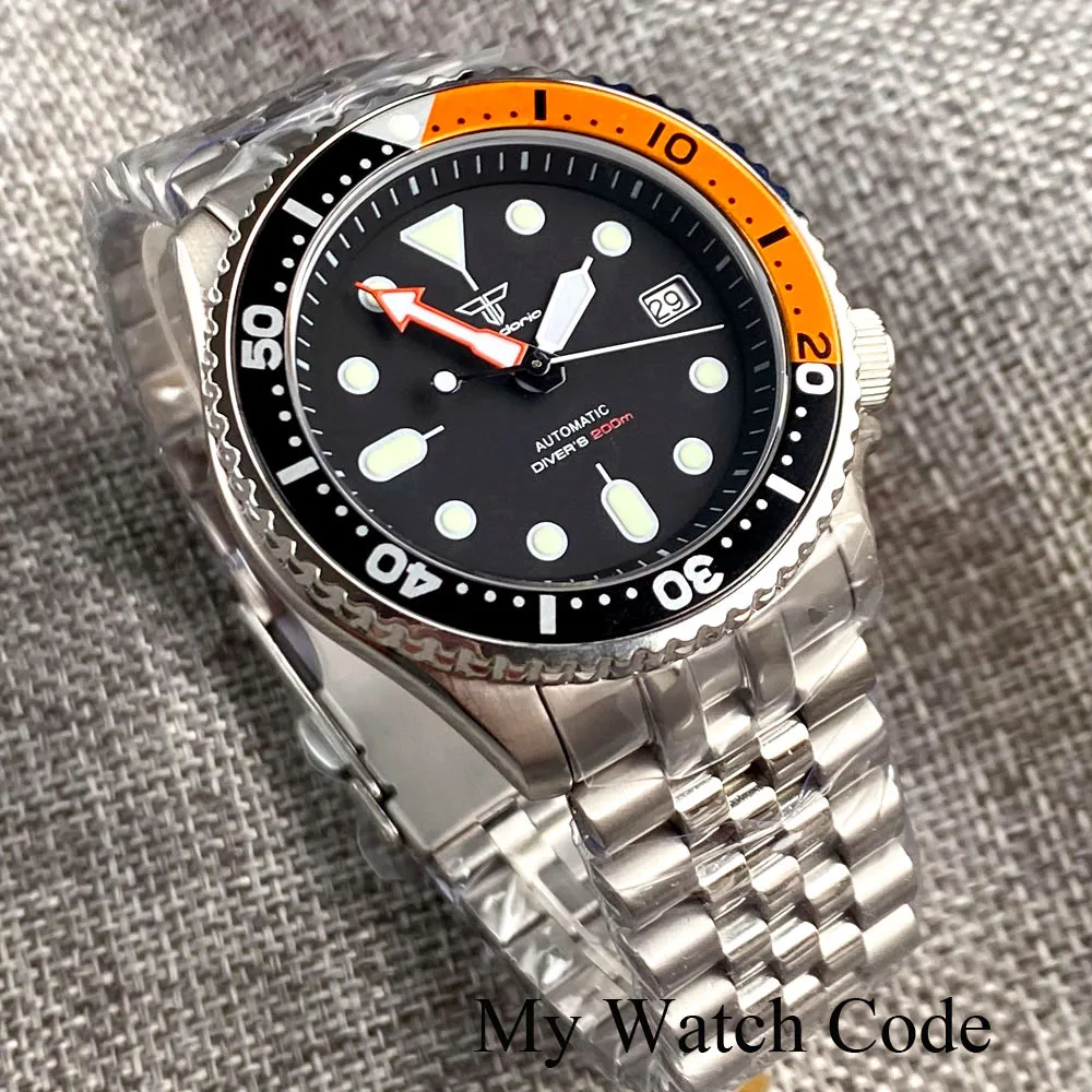 Tandorio SKX 3.8 automatyczny zegarek dla mężczyzn Diver 20Bar NH35A stalowy zegarek 41mm zegarek sportowy Lume Arrow Hand Sapphire Reloj