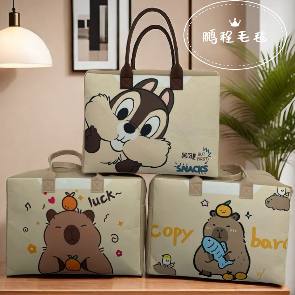 New Cartoon Travel Bag Foldable Large-capacity Storage Bag Exquisite Felt Luggage Pull Rod Maternity Bag