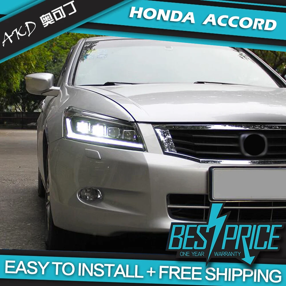 AKD Cars Styling Headlight for  Accord LED Headlight 2008-2012 Dynamic Signal LED Fog Lights Angel Eyes Auto Levels