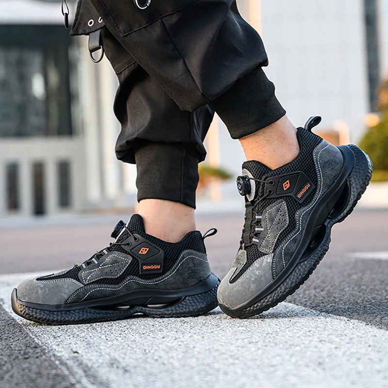 High Quality Work Safety Shoes Male Rotating Button Steel Toe Shoes Puncture-Proof Protective Anti-Slip Security Shoes