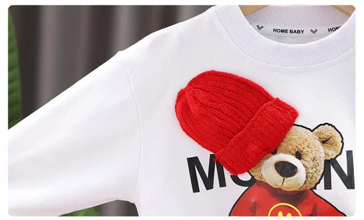 Baby Clothes 2024 New Children\'s Little Bear Long Sleeve Set Boys and Girls\' Letter Sweater Pants Two Piece Set Simple Sportswea