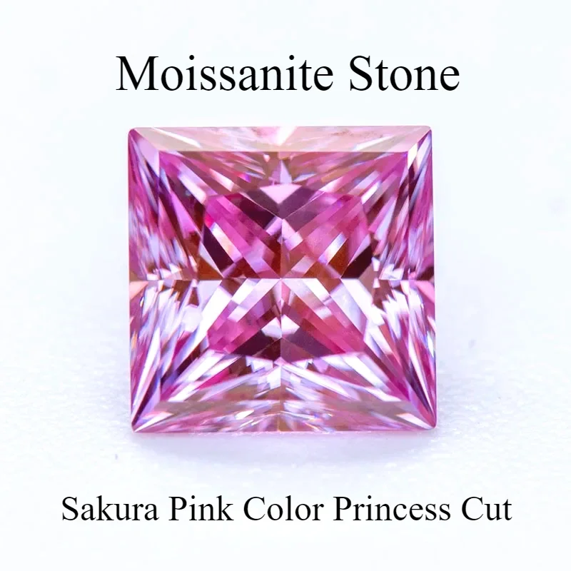 

Moissanite Stone Sakura Pink Color Princess Cut Lab Grown Diamond DIY Ring Necklace Earrings Main Materials With GRA Certificate