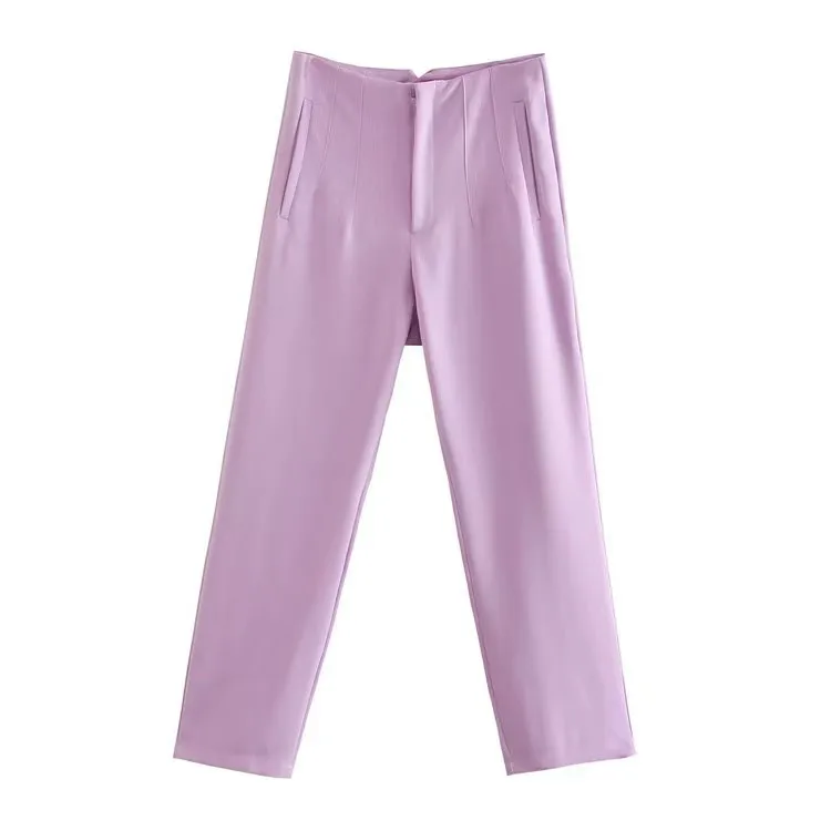 Pantaloni da donna TRAF 2024 pantaloni da ufficio alla moda Chic per donna pantaloni alla caviglia femminili con cerniera a vita alta Vintage Mujer