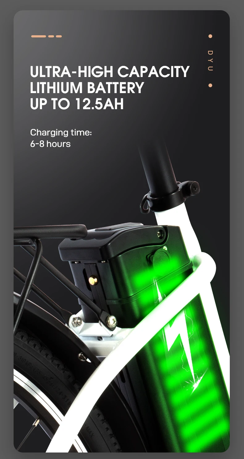 DYU C6 Elektrofahrrad 26 Zoll 250W All-Terrain-Elektrofahrrad 36V 12,5AH Batterie Elektrofahrräder für den Stadtverkehr – Detail 6