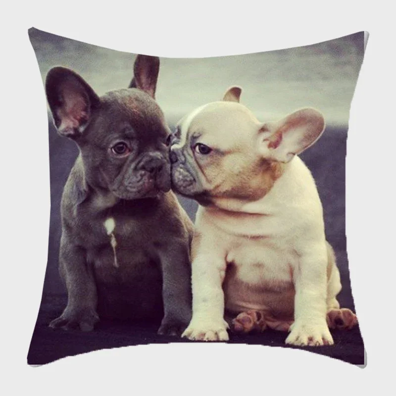 Bulldog Polyester Cushion Cover Modern French Bulldog Pillowcase Sofa Throw Pillow Cover Decorative Pillowcase for Couch Bed Car