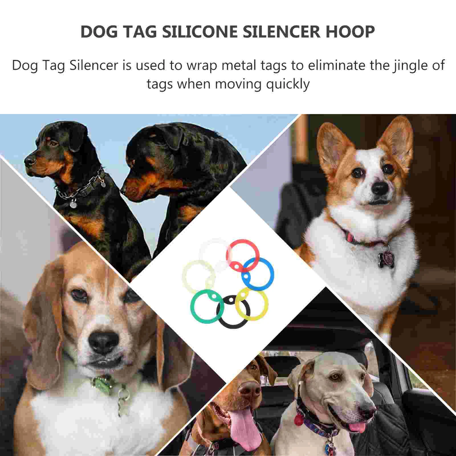 14 Pcs Silicone Cat Dog Tag Mute Hoop Pet ID Name Ring Supply Hoops Circle Silent