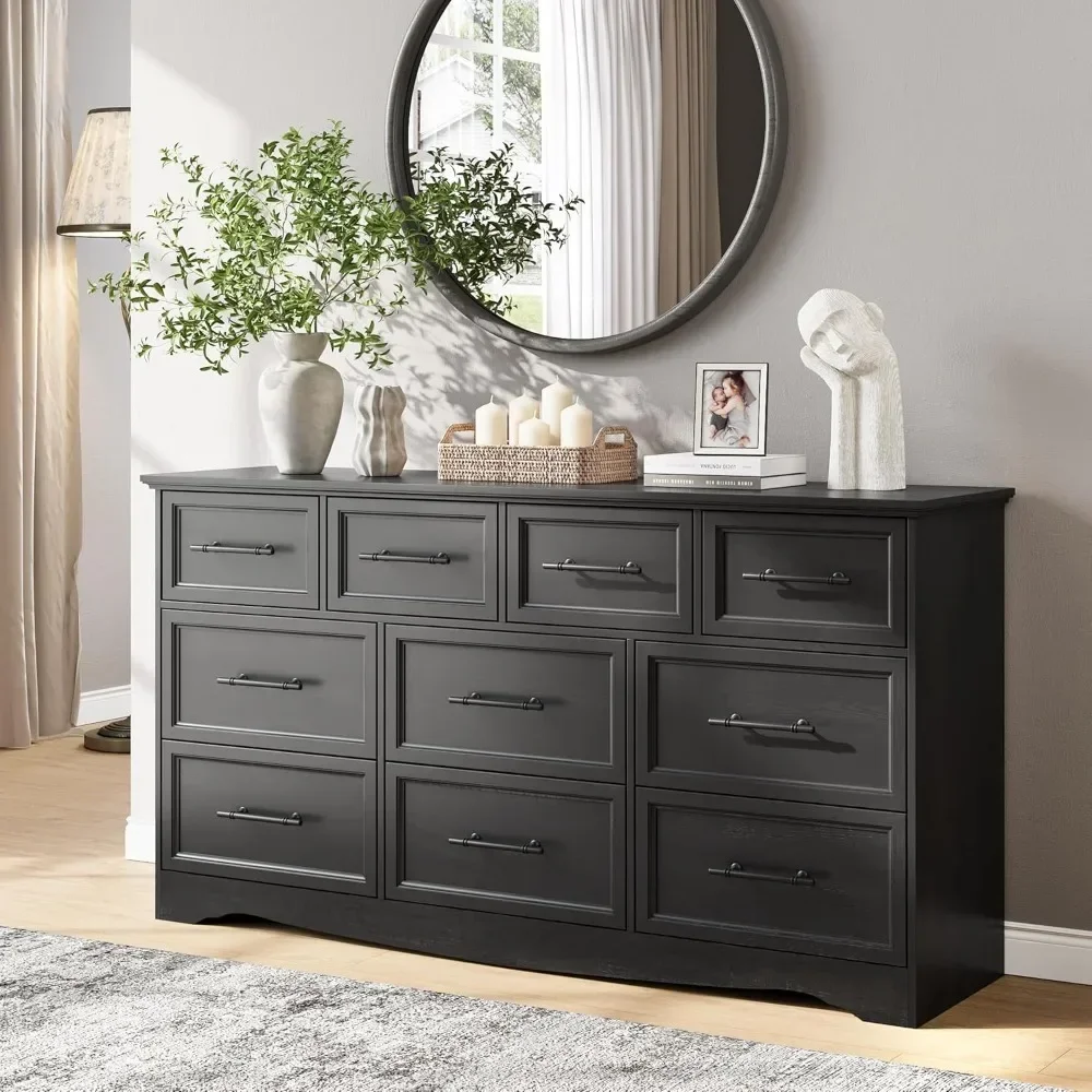 

Dresser for Bedroom, Modern 10 Chest of Drawers, 59" Wide Chest of Drawers w/Brushed Metal Handle, Wood Closet Organizers