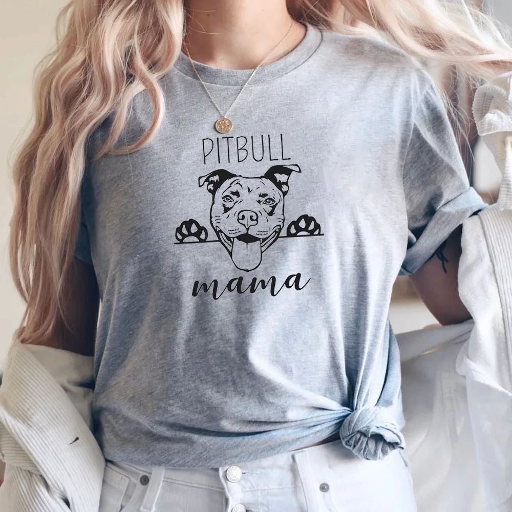 T Shirt Pitbull Mom  Women Clothes Letter Printed T-shirt Summer Fun Casual Comfortable Round Neck Top Mother's Day Gift