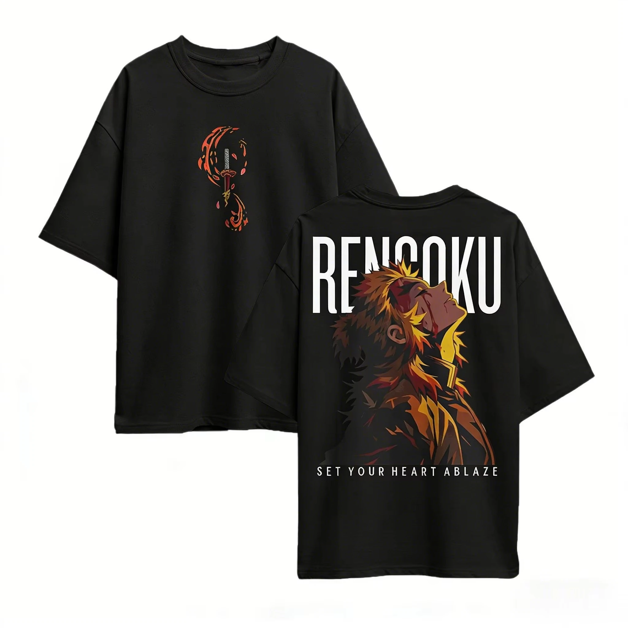 Demon Slayer Rengoku Anime Printed T-shirt Men's and Women's T-shirt Men's Top Sports T-shirt 2026 Summer New Tee