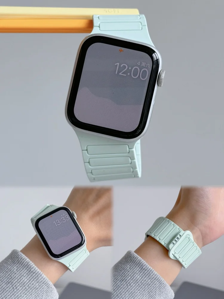 Slant Cut Magnetic Silicone Strap for Apple Watch Band S10/11 42/46mm 49Ultra Sport Loop for Iwatch 38/40/41/42/44/45 9 8 7 6 5