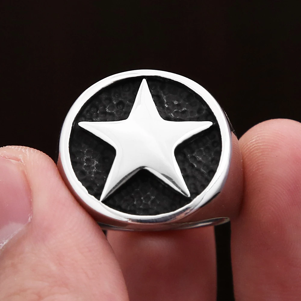 Fashion Lucky Star Signet Ring for Men And Women Classic Pentagon Stars Stainless Steel Biker Ring Talisman Good Lucky Jewelry view 5