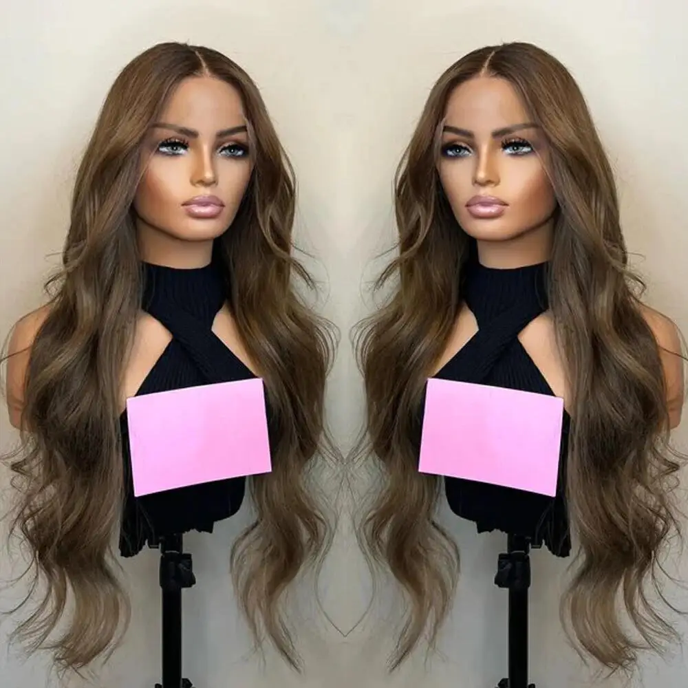 Natural Brown Soft Long 28'' Body Wave Glueless 5x5 Silk Base Jewish Human Hair Wig Baby Hair HD Lace European Hair Preplucked