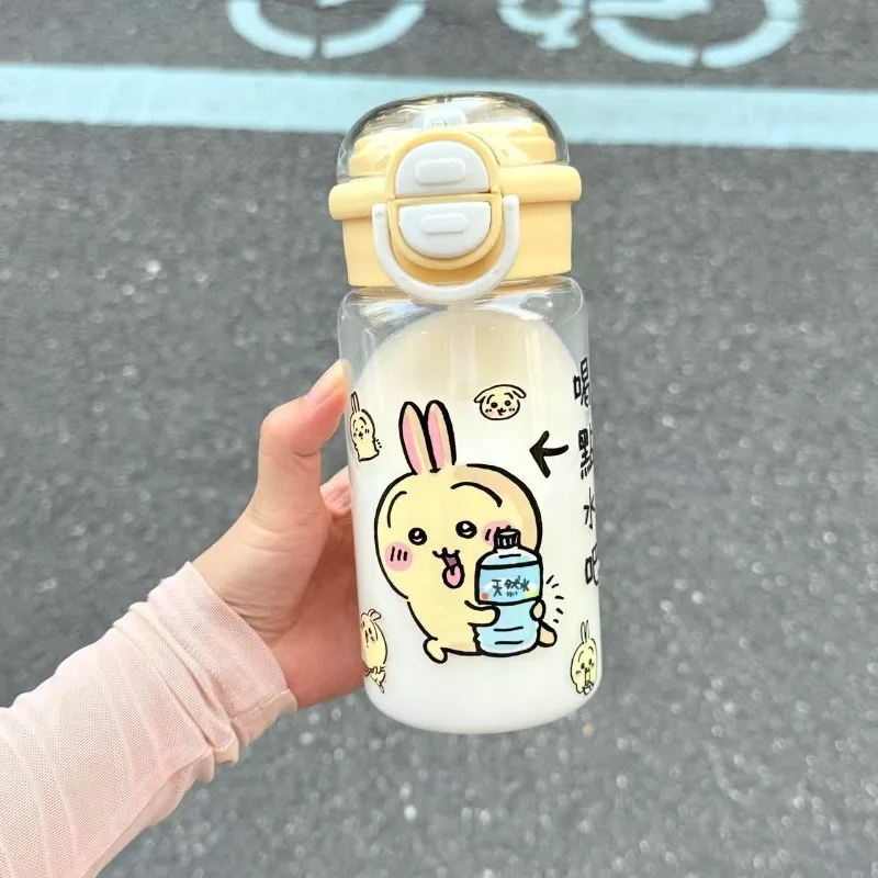 

New Kawaii Sanrio Chiikawa Cute Cartoon Transparent Double Drinking Cup with A Straw A High Appearance Level Children's Gift