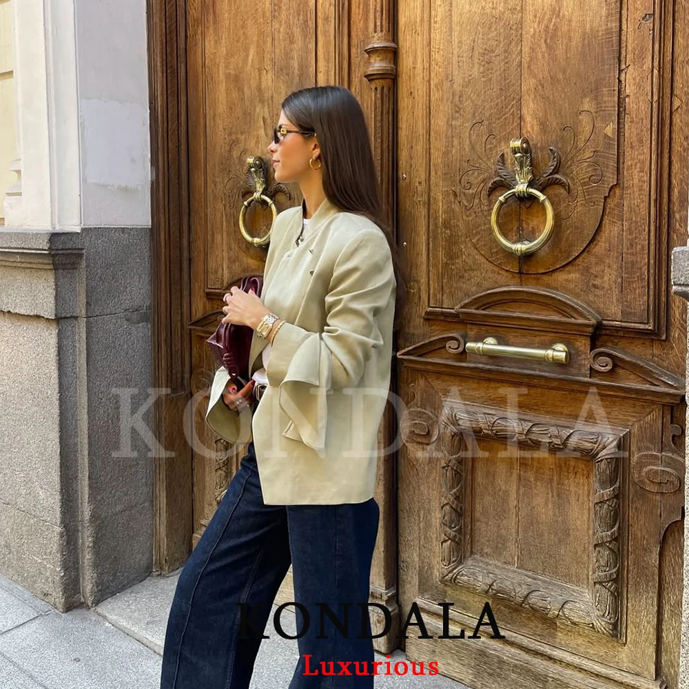 KONDALA Vintage Office Lady Satin Blazer Green Solid Turtleneck Loose Blazer Fashion 2026 Spring Summer Holiday Female Blazer