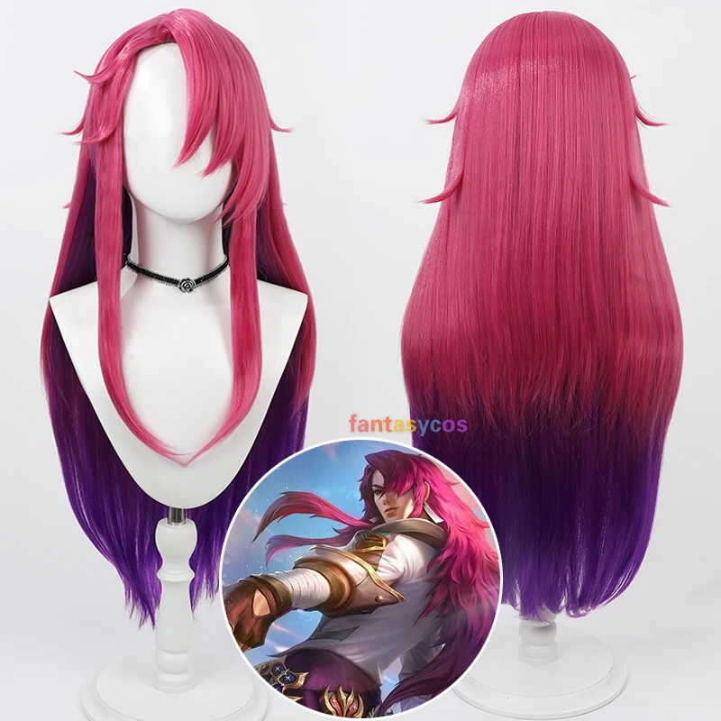 LOL Spirit Blossom Yone Cosplay Wig Pink Purple Long Straight Layered Heat Resistant Synthetic Hair Halloween Costume Party Wigs