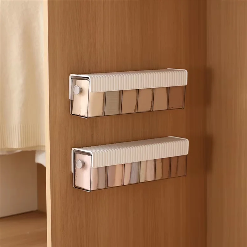 AF93-양말 및 속옷용 전환 가능한 6셀 벽걸이 서랍 정리함, 자체 접착식, 먼지 방지 보관 솔루션