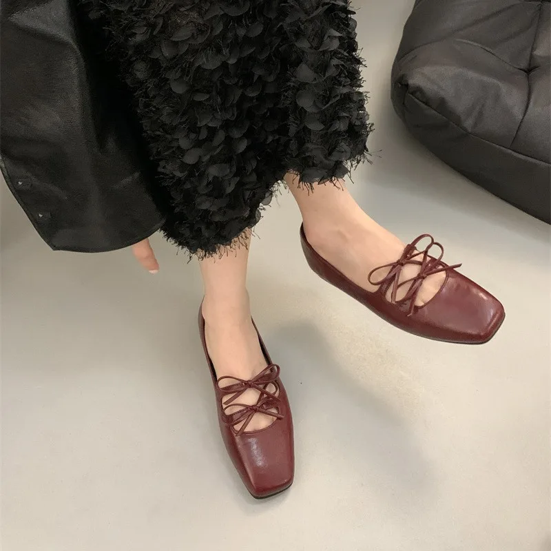 Dorywczo kobieta obuwie obuwie damskie Slip-on płytkie usta brytyjski styl oksfordzie Bow-Knot kwadratowy nosek sukienka Slip On Preppy mokasyny