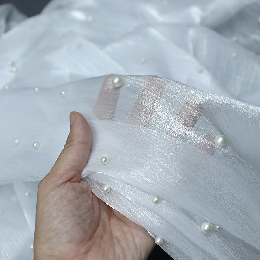 Tessuto di Tulle di perle di alta qualità di larghezza 150cm al metro per gonne di abiti da sposa Hanfu cucito tessuto di stoffa di filato di fiori