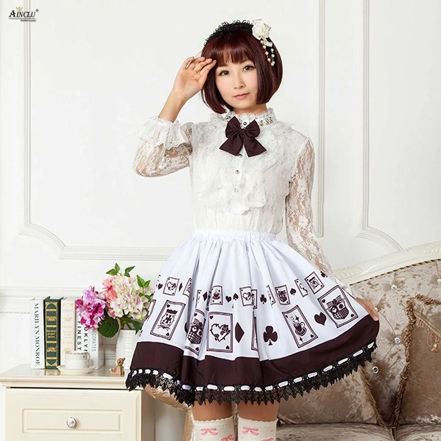 White Lolita Skirts Polyester Lace Poker Printed Cospaly Sweet Fresh Girls Dresses XS-XXL Party Princess Puff Lolita Skirts