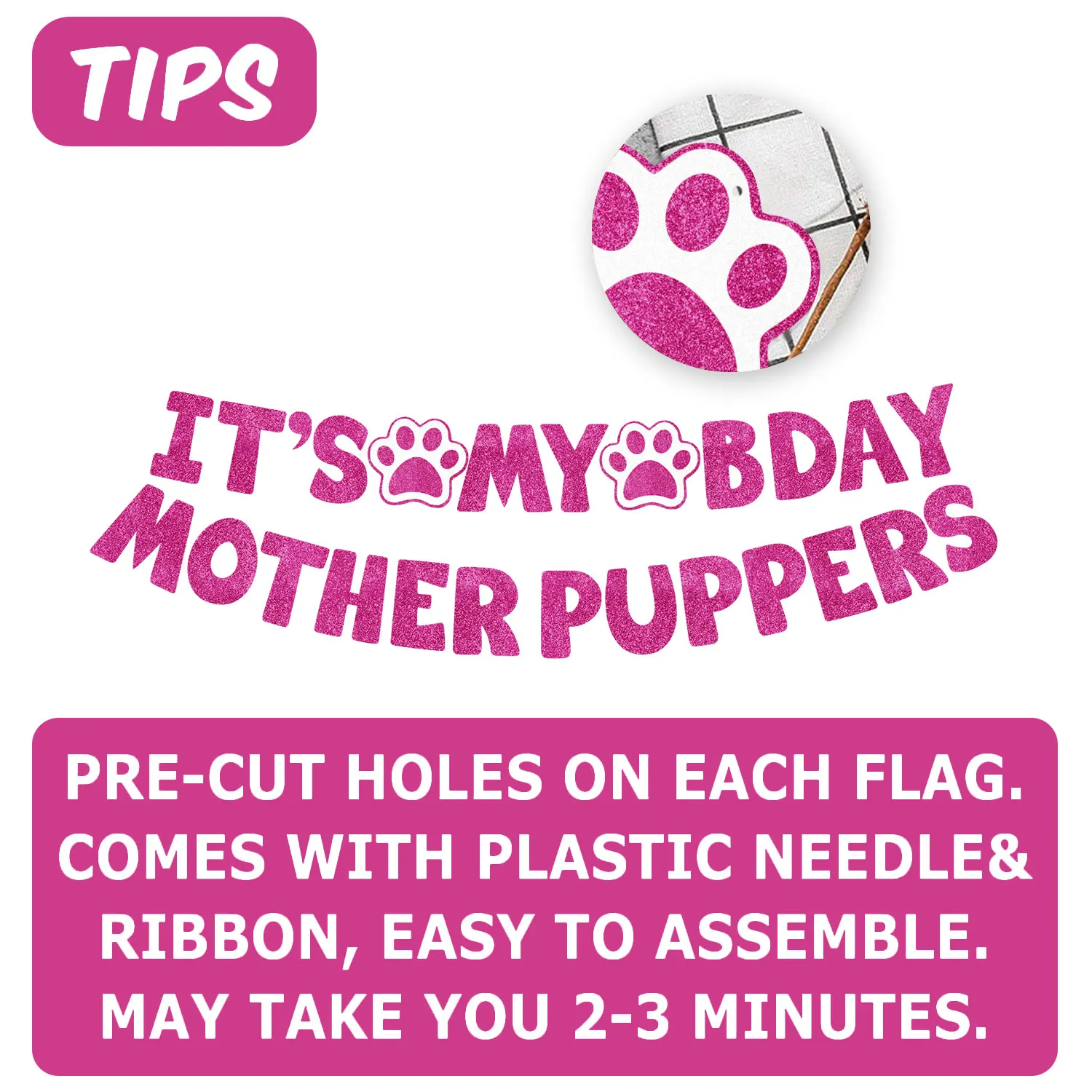 Geburtstagsparty-Set für Hunde – Bandana, Hut, Fliege und Geburtstagsbanner für kleine Hunde, Welpendekoration mit It's My Bday Signs Junge/Mädchen – Detail 12