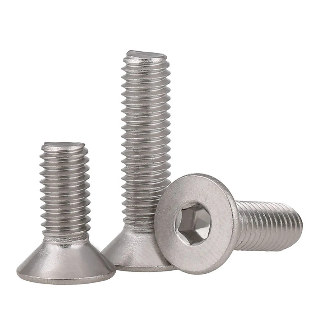 SUS304 الفولاذ المقاوم للصدأ DIN7991 مسامير المفاتيح المسطحة 2 #   3 #   4 #   5 #   6 #   8 #   10 #   UNC UNF موضوع مسدس المقبس مسامير الرأس غاطسة #1