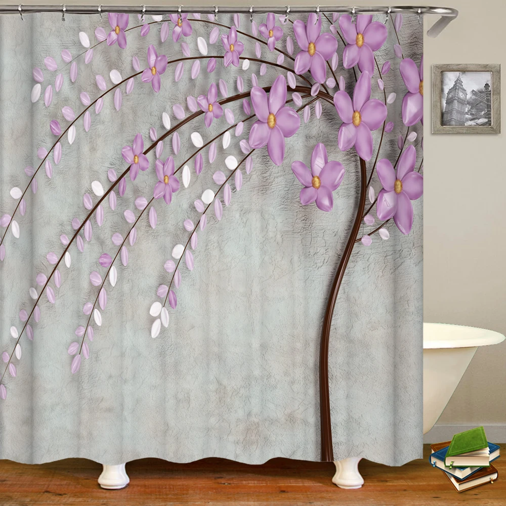 3D beautiful floral printing bathroom curtain polyester waterproof hook home decoration shower  with