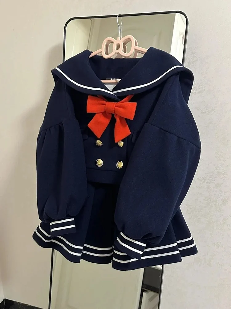 

Японский комплект из 2 предметов в консервативном стиле, женские укороченные топы с матросским воротником в стиле пэчворк + юбки трапециевидной формы в стиле гранж Jk Fairy, эстетический костюм Y2k