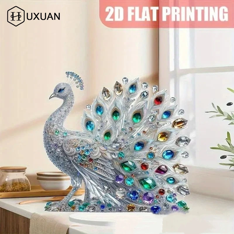 NOT 3D! 2D Flat Acrylic Figurine Luxurious Crystal Peacock Ornament Tabletop Decoration For Bedroom Living Room Office