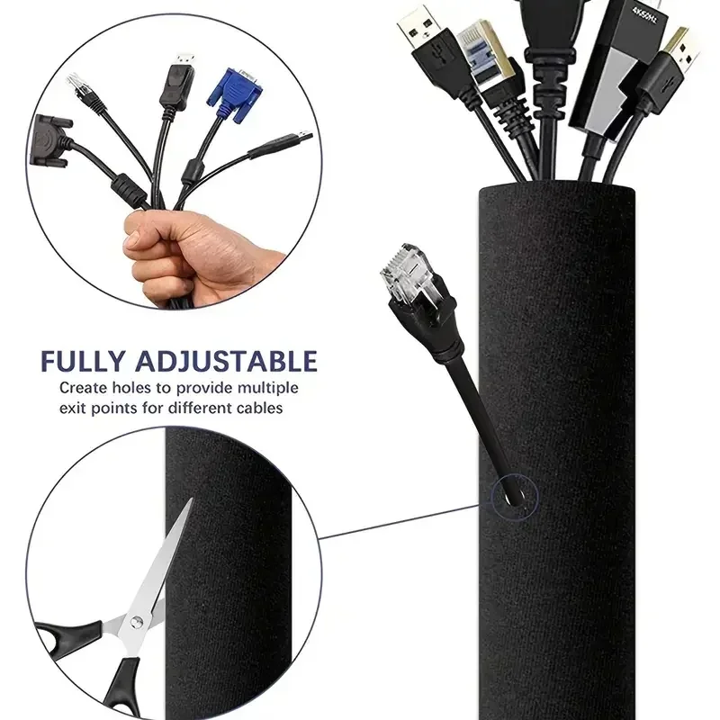 3/1Sets Zipper Cable Sleeve Nylon Wire Cable Management Organizer Sleeve Wire Protector for PC Computer Cable Management Covers