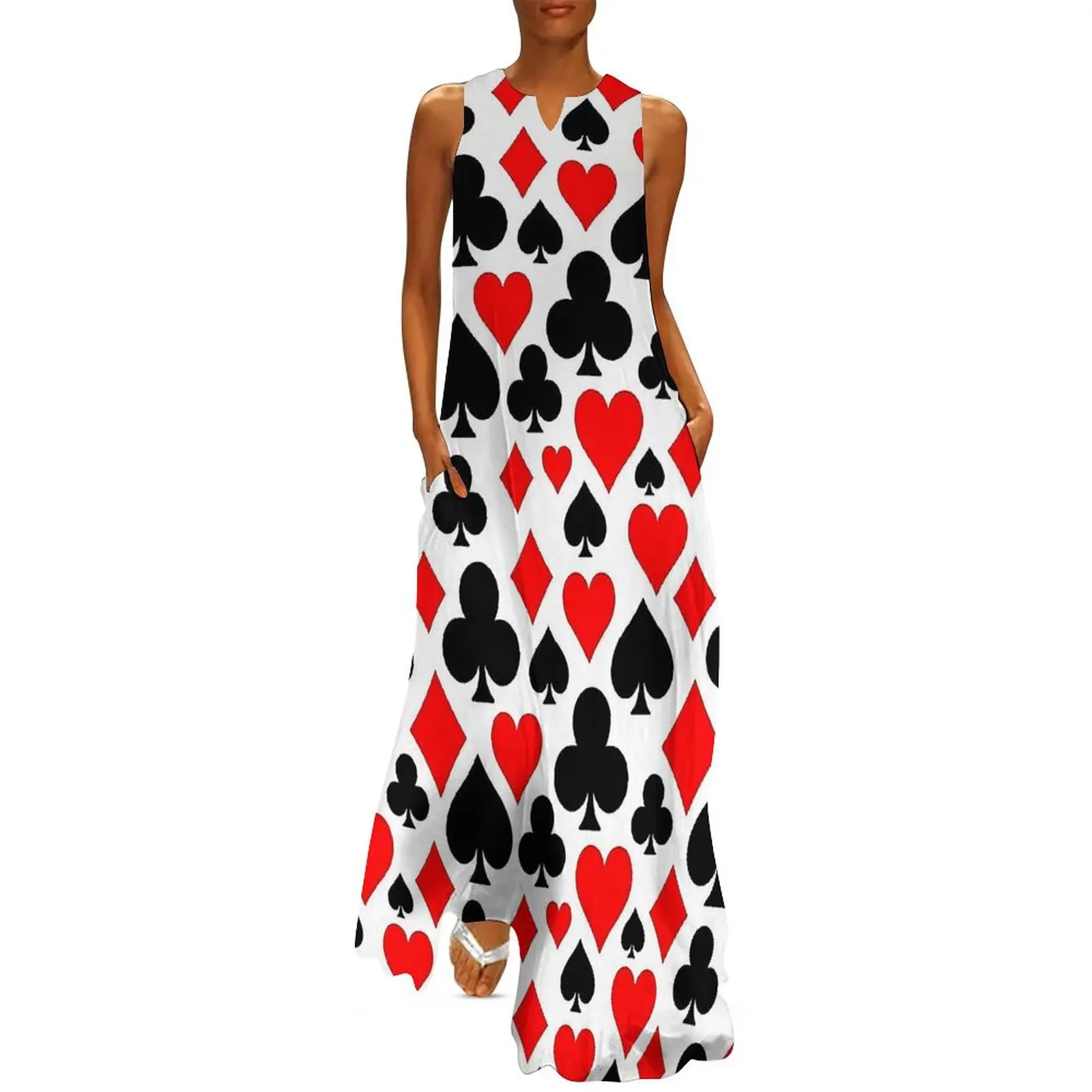 Casino Playing Cards Player Symbols Dress Elegant Maxi Dress Street Style Casual Long Dresses Ladies Sleeveless Oversize Vestido