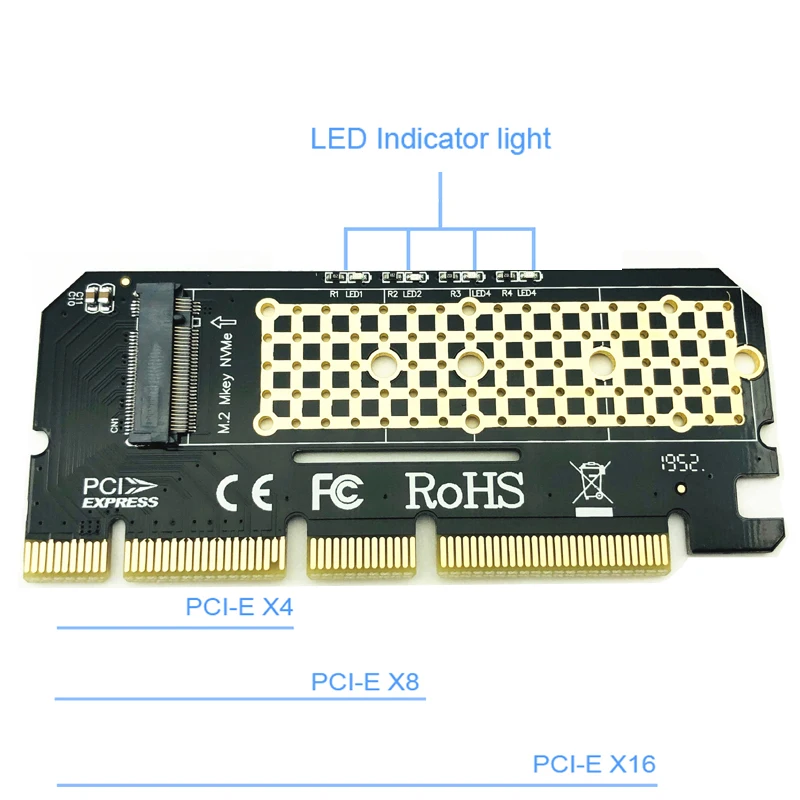 M.2 NVME PCIE to M2 Adapter LED NVME SSD M2 PCIE x16 Expansion Card Computer Adapter Interface M.2 NVMe SSD To PCIE M.2 Adapter