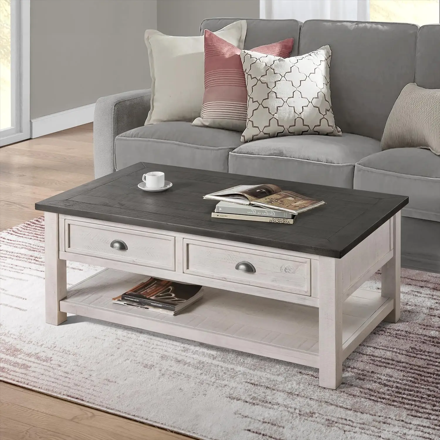 Home Monterey Solid Wood Coffee Table White with Grey Top