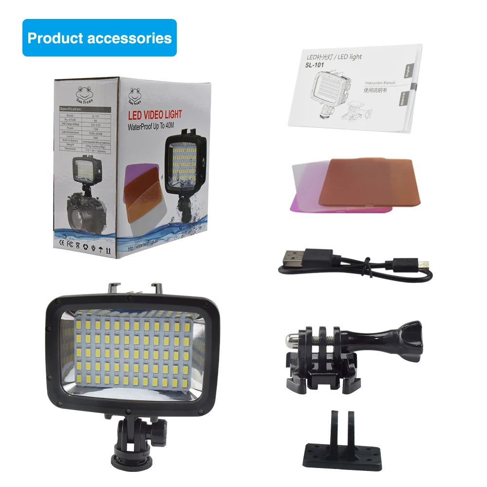 Luce LED Subacquea Per Action Cam – Impermeabile 45m, 3 Modalità, Batteria 1000mAh Per GoPro E Xiaomi Yi