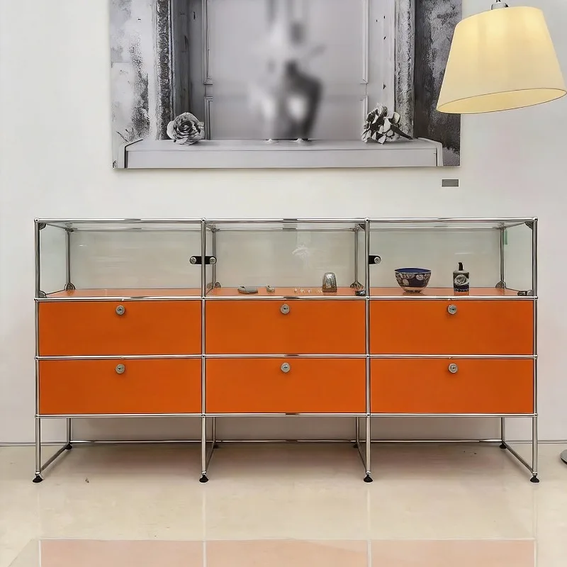 

Edge cabinet module combination side cabinet antique stainless steel glass display cabinet