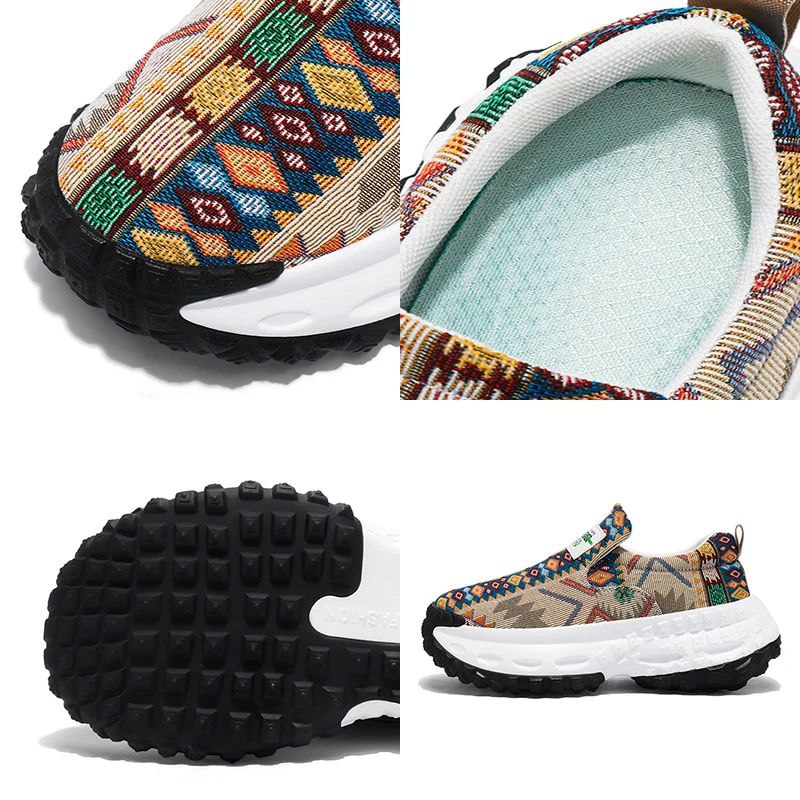 Classic Outdoor Shoes Men Embroidery Soft Comfortable Breathable Abrasion Resistant Non-slip Heighten Thick Soled Shoes