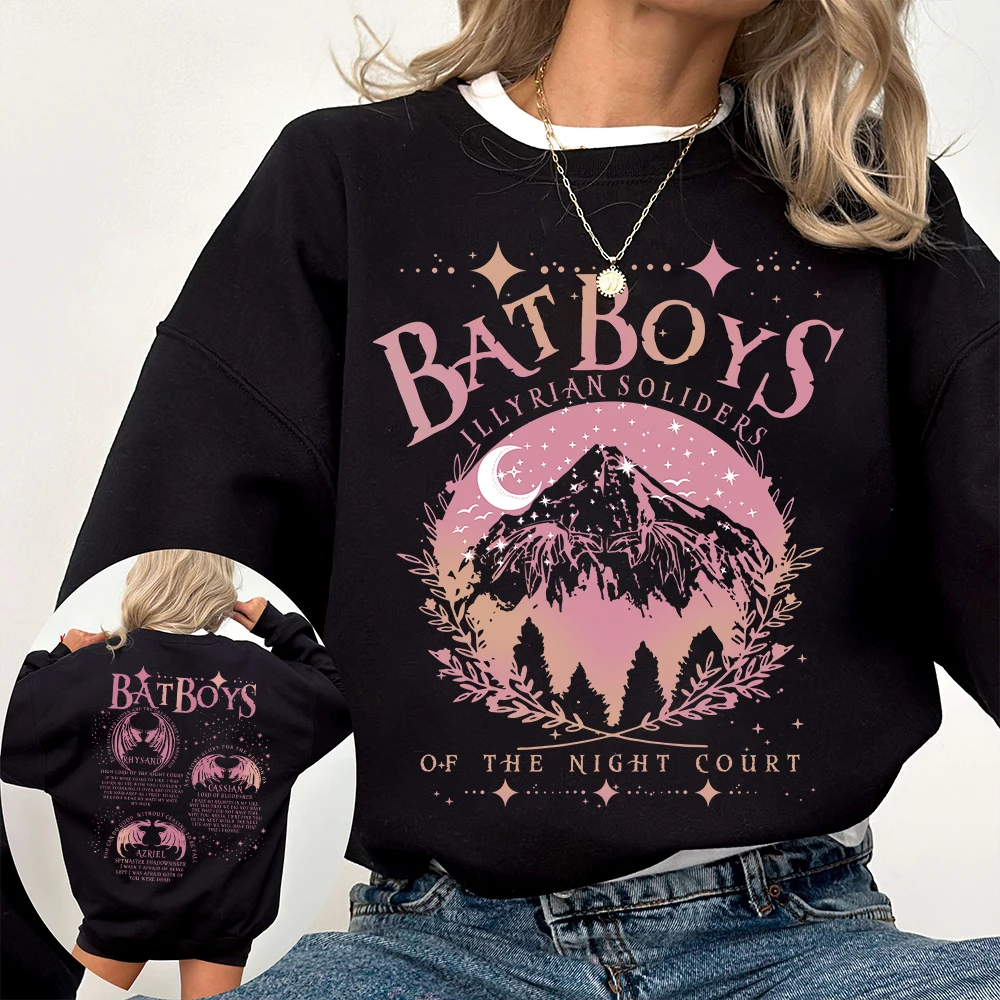 Women ACOTAR Bat Boys Sarah J Maas Book Bookish Gift Night Court Sweatshit Unisex Y2K Pullover Funny Loose Sweatshirt Streetwear