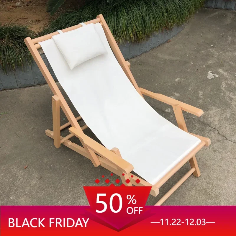 

Balcony Lounge Beach Chair Folding Portable Canvas Lunch Lazy Outdoor Chair Home Lounge Solid Wood Silla Playa Furniture WKOC