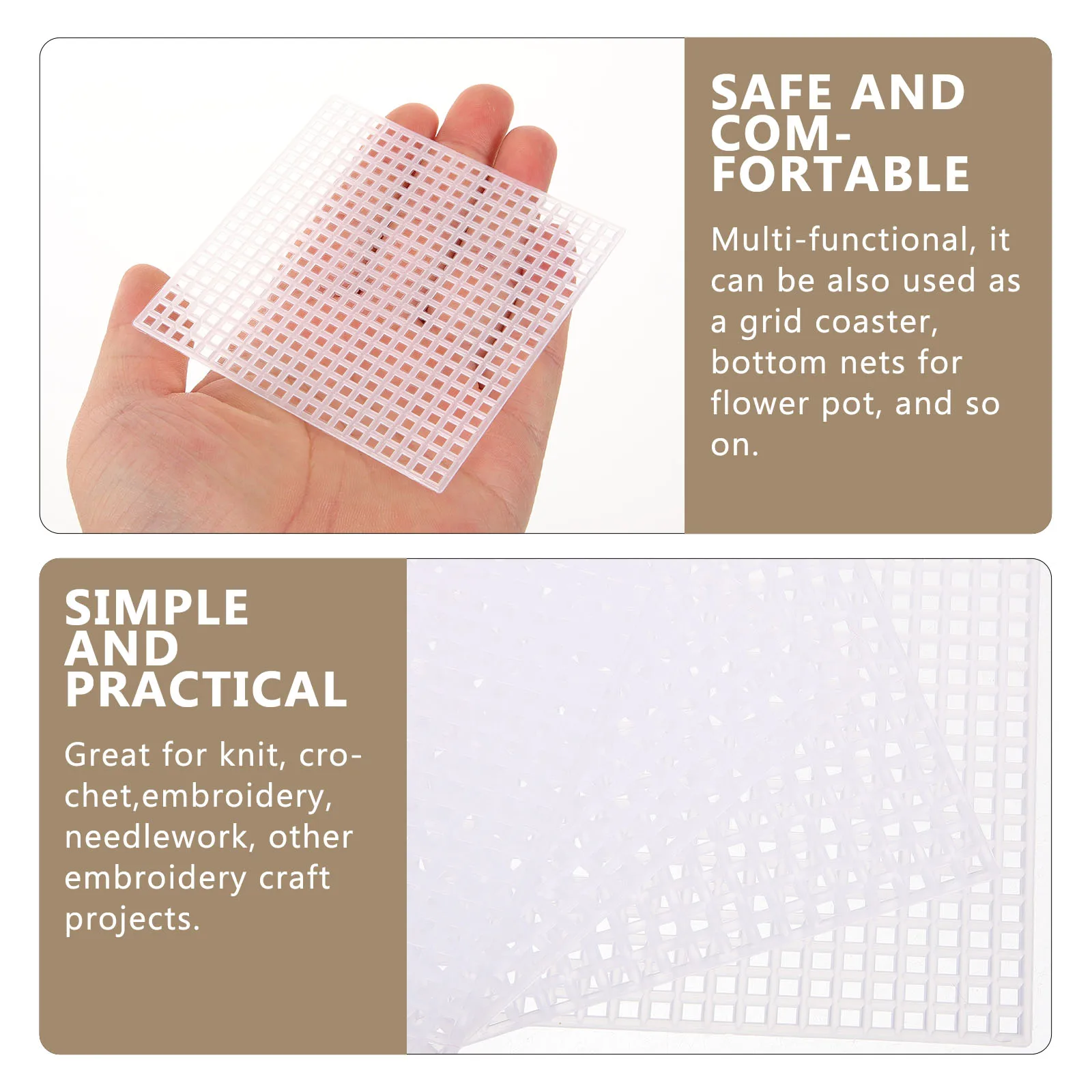 

10 Pcs 8x8cm Square Mesh Sheets Sturdy Durable Plastic Grid Coaster Hook Crochet Material DIY Sewing Embroidery Projects