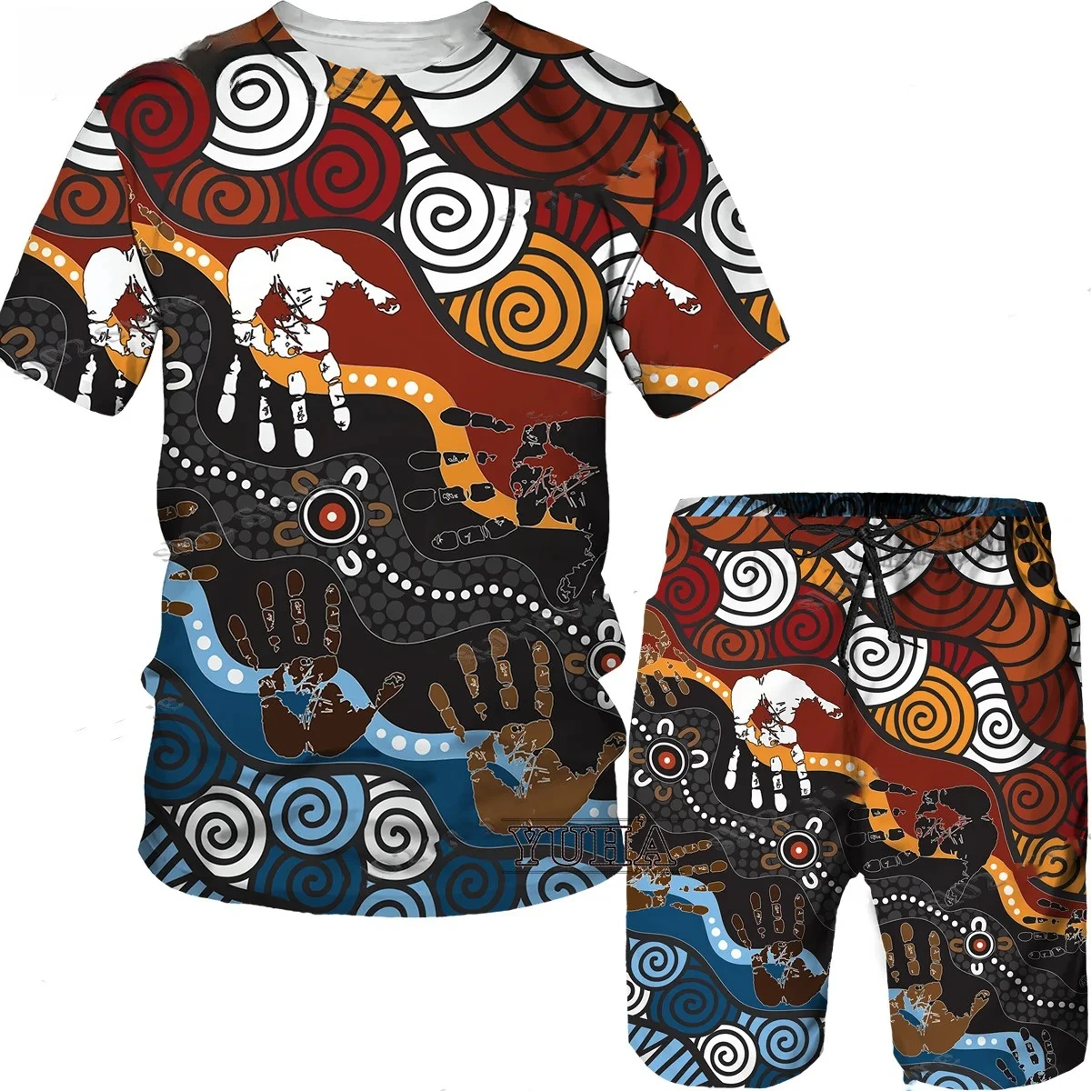 2025 Men's T-shirt and Shorts Set, 2-piece Summer 3D Printed African Folk Pattern, Hip-hop Style Short-sleeved Round Neck