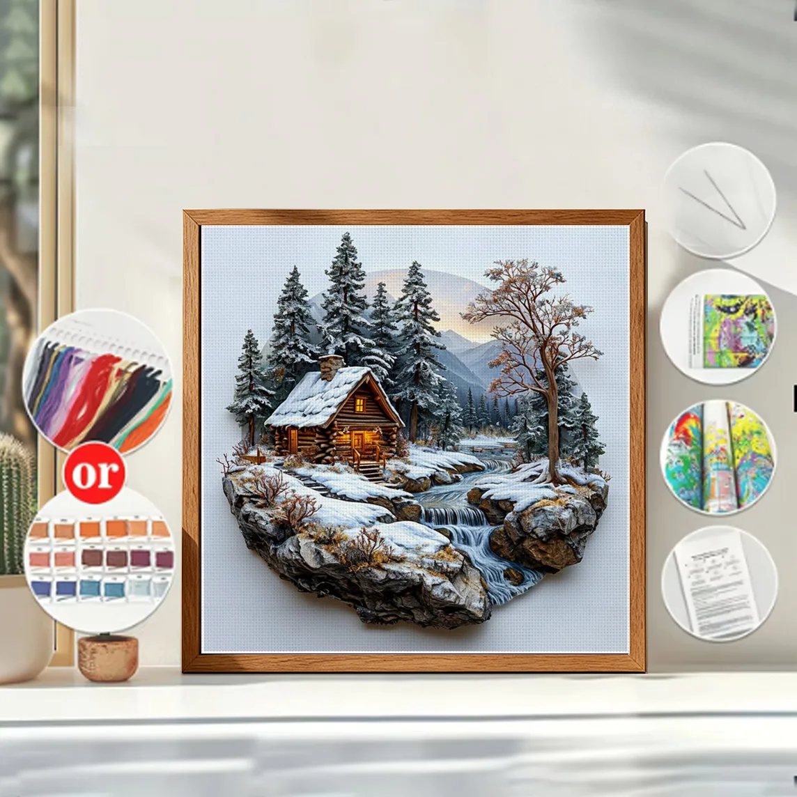 Snowy Stream Cottage Cross Stitch Kit DIY 11CT Embroidery Home Wall Decor Gift Handmade Material Frameless Semi-Finished 36×36cm - view 4