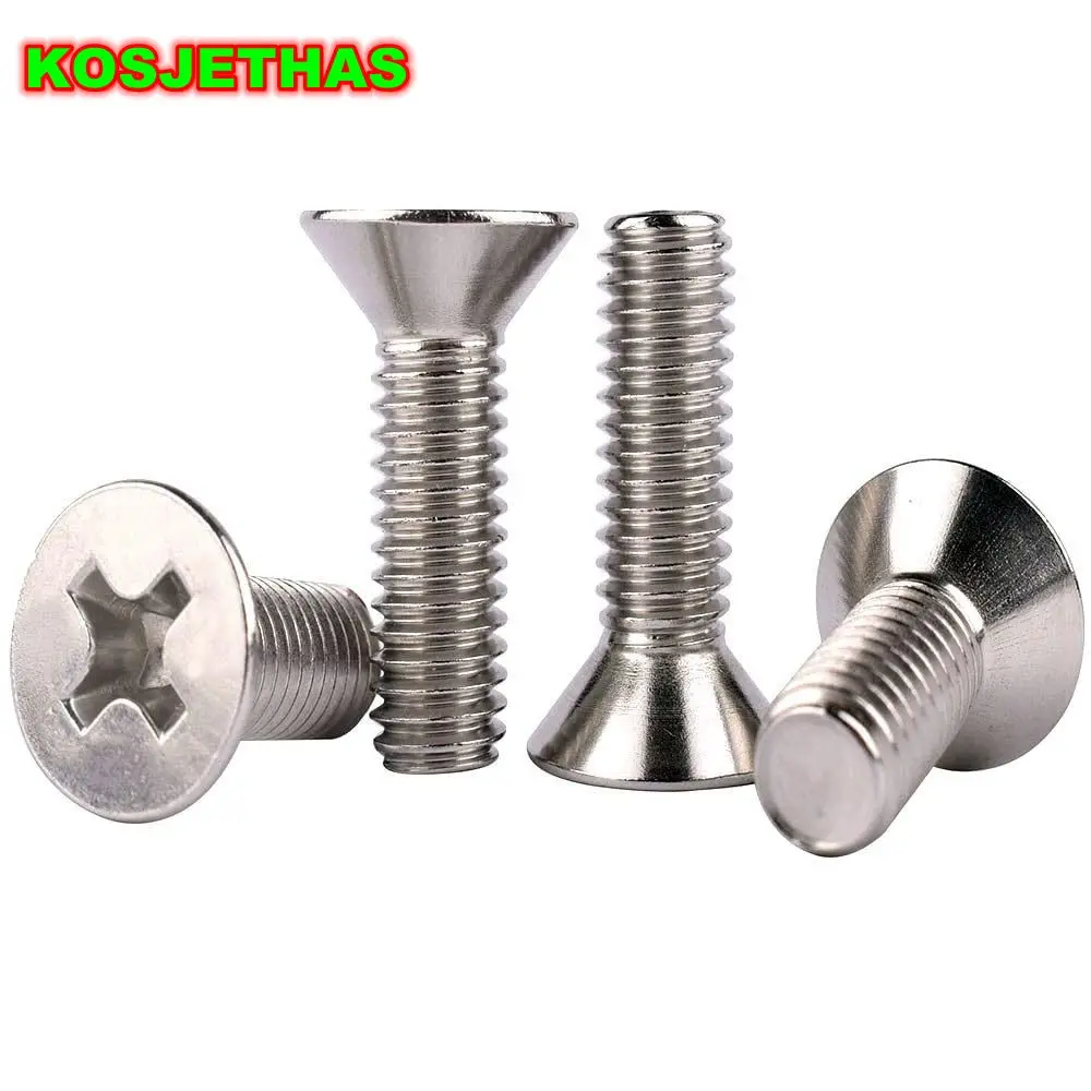 KOSJETHAS 5pcs Coarse Thread UNC 4-40 6-32 8-32 10-24 1/4-20 Phillips Pan Head Flat Countersunk Machine Screw 304Stainless Steel