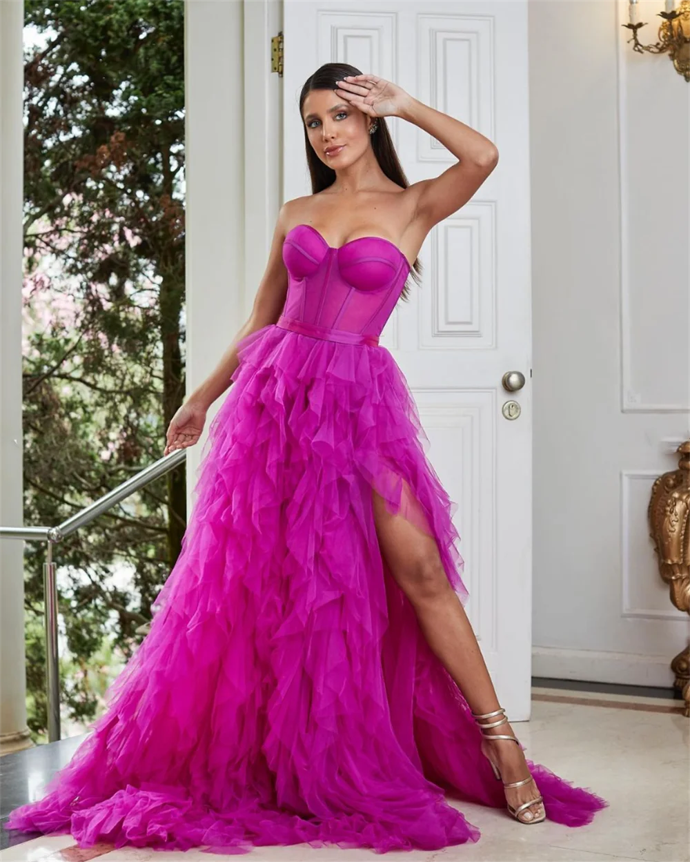 Jessica-Robe de soirée châle en tulle sans bretelles, robes de RhA-ligne, robe de soirée formelle, robe de mariage sexy, violet doux