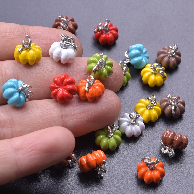 8Pcs/Lot Mix Color 3D Halloween Pumpkin Charms Enamel  Food Vegetables Pendant For Diy Collier Jewelry Accessories In Bulk Pack