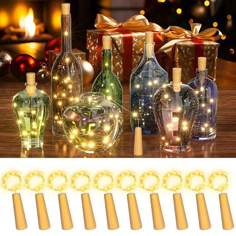 

TKOH-10PCS Wine Bottle Cork Lights 20 LED Fairy String Lights For DIY Party Wedding Christmas Festival Bar Decoration