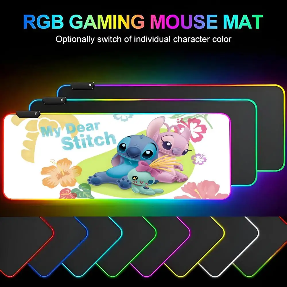 Lilo Stitch Mouse Pad Gamer RGB Deskmat Keyboard Mat Gaming Laptops LED Mousepad Desk Protector Anime Mause Mats