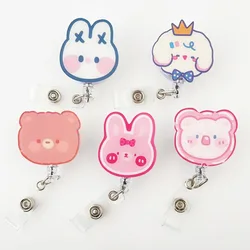 1 Piece Creative Id Card Holder for Worker Cute Cartoon Bear Rabbit Puppy Badge Reel for Kids Doctor Student Card Holder Badge