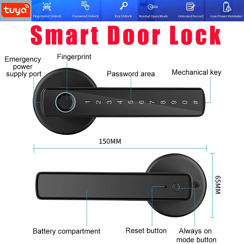 

Smart Door Locks Tuya APP & Password & Fingerprint & Key Unlocking for Bathroom Bedroom Home Electric Lock Security Protection
