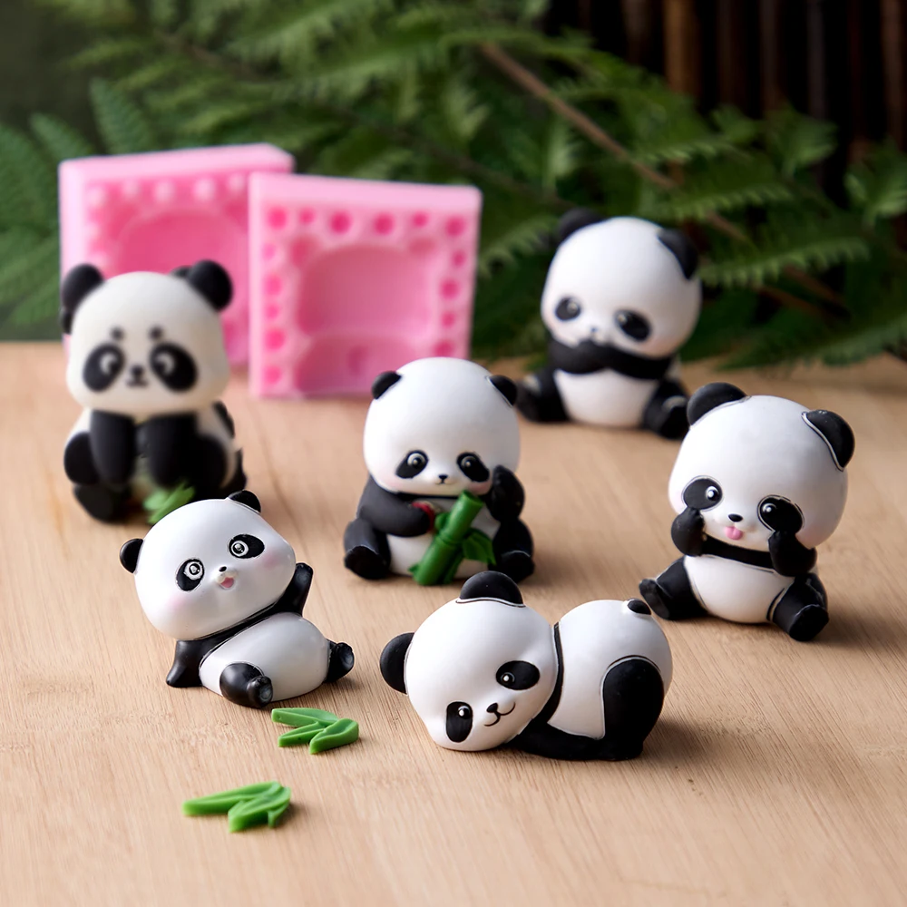 Cartoon Cute Panda Silicone Mold Eating Bamboo Panda Children's Birthday Cake Decoration Party Chocolate Plaster Silicone Mold